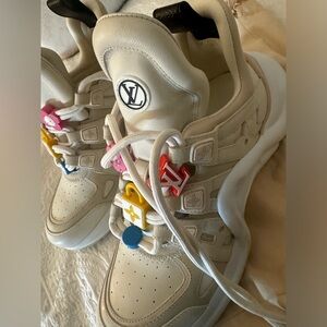 Louis Vuitton Cream White Sneakers with Multicolor Charms